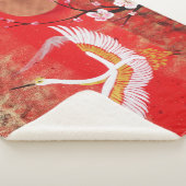 Couverture Sherpa Grue japonaise soleil Japon sakura rouge Blanche (3/4)