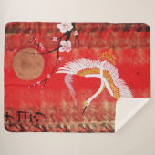 Couverture Sherpa Grue japonaise soleil Japon sakura rouge Blanche (Devant (Horizontal))