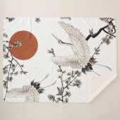 Couverture Sherpa Grue japonaise traditionnelle à fleurs de prune (Devant (Horizontal))