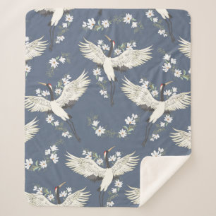 Couverture Sherpa grue, motif, illustration vintage oiseau volant f