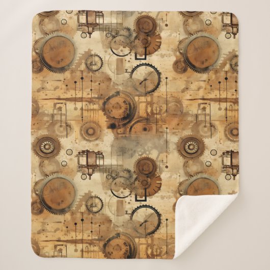 Couverture Sherpa Grunge Rustic Steampunk Horloge (1) (Devant)