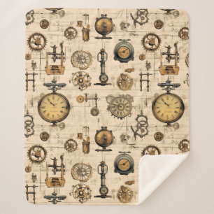 Couverture Sherpa Grunge Rustic Steampunk Horloge (13)