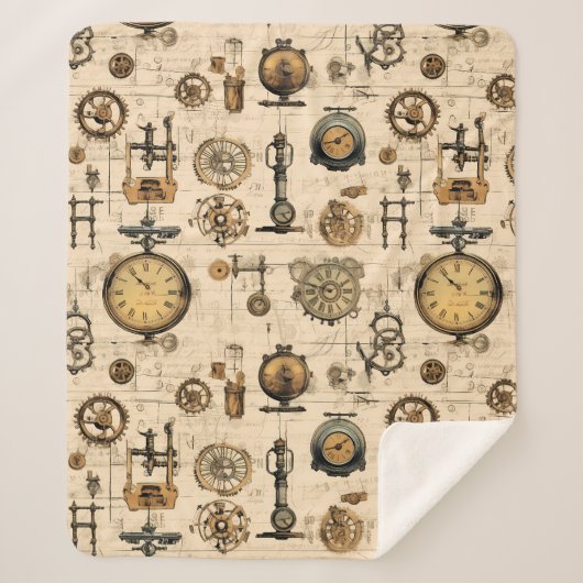 Couverture Sherpa Grunge Rustic Steampunk Horloge (13) (Devant)