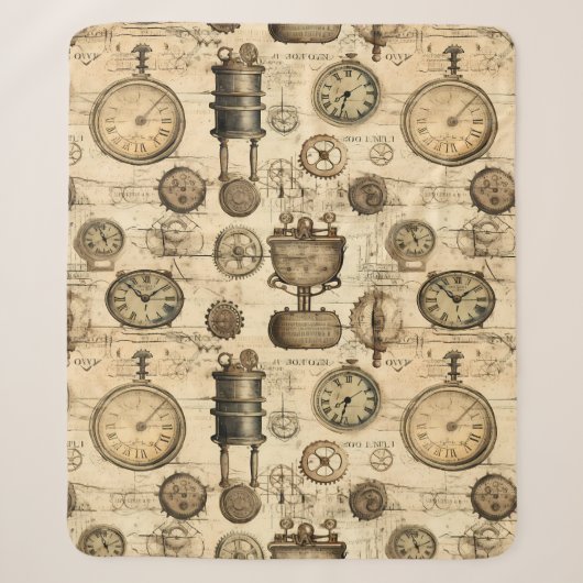 Couverture Sherpa Grunge Rustic Steampunk Horloge (14) (Devant)