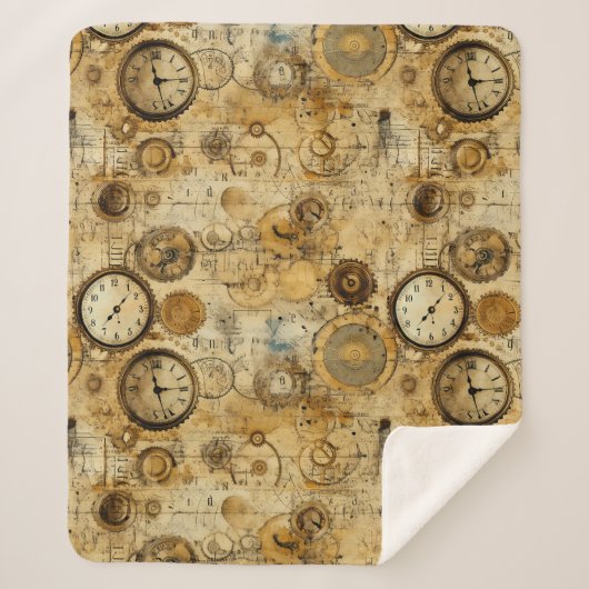 Couverture Sherpa Grunge Rustic Steampunk Horloge (5) (Devant)