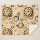 Couverture Sherpa Grunge Rustic Steampunk Horloge (6) (Devant (Horizontal))