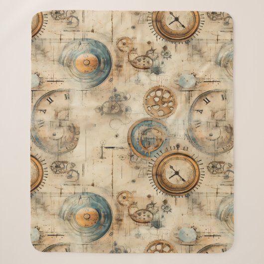 Couverture Sherpa Grunge Rustic Steampunk Horloge (7) (Devant)