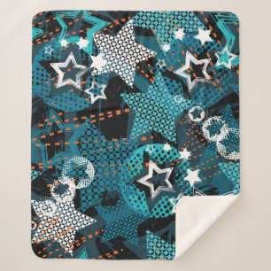 Couverture Sherpa Grunge star motif, design pour enfants ludique.