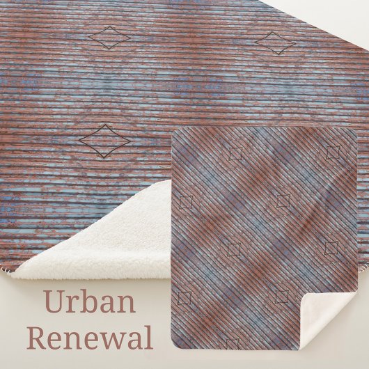 Couverture Sherpa Grunge Urbain Motté Bleu Rouge rayures