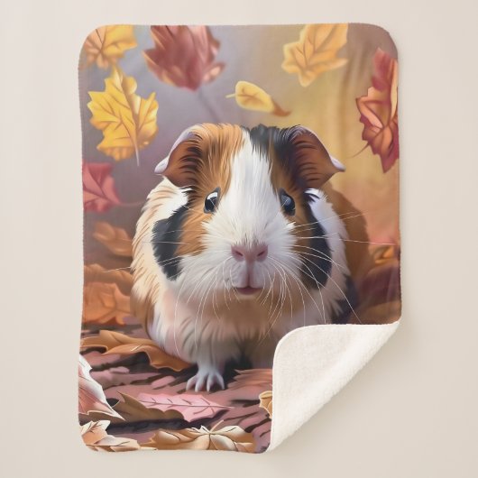 Couverture Sherpa Guinée Cochon et chute des feuilles d'automne (Devant)