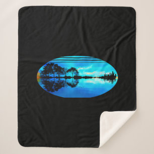 Couverture Sherpa Guitare Sunset Sky Trees City Lake Réflexion