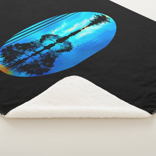Couverture Sherpa Guitare Sunset Sky Trees City Lake Réflexion (3/4)