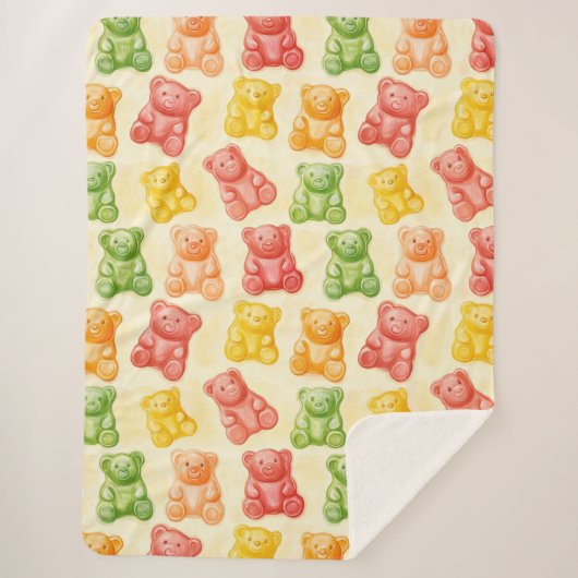 Couverture Sherpa Gummy Bears Mint Pink Yellow Fruit Birthday (Devant)