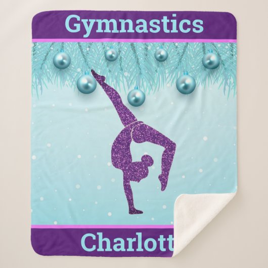 Couverture Sherpa Gymnastics Christmas Purple Aqua Personalized  (Devant)