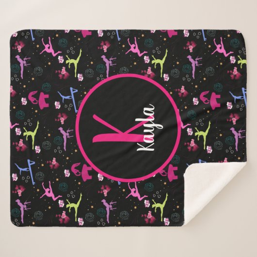 Couverture Sherpa Gymnastique amusant Imprimer Monogramme (Devant (Horizontal))