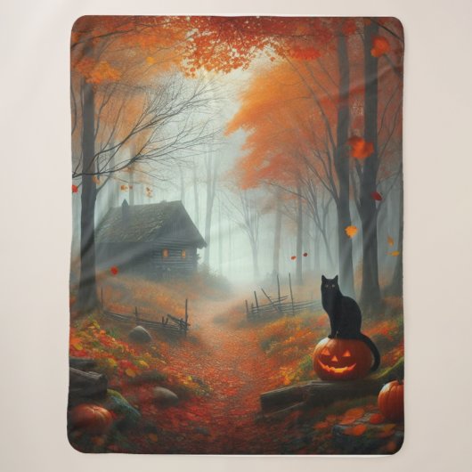 Couverture Sherpa Halloween/Automne/Automne/citrouille/chat (Devant)