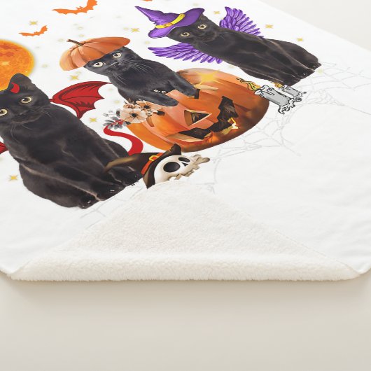 Couverture Sherpa Halloween Chat Noir, Chat Noir Assis Sur Citrouill (3/4)