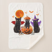 Couverture Sherpa Halloween Chat Noir, Chat Noir Assis Sur Citrouill (Devant)