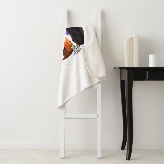 Couverture Sherpa Halloween Chat Noir, Chat Noir Assis Sur Citrouill (En situation)