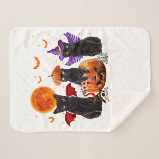 Couverture Sherpa Halloween Chat Noir, Chat Noir Assis Sur Citrouill (Devant (Horizontal))