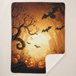 Couverture Sherpa Halloween/chauve-souris/Citrouille/automne