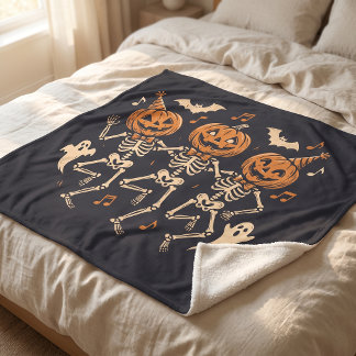 Couverture Sherpa Halloween Citrouilles Crânes Fan