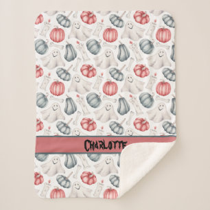 Couverture Sherpa Halloween Cute Ghost Bone Citrouille