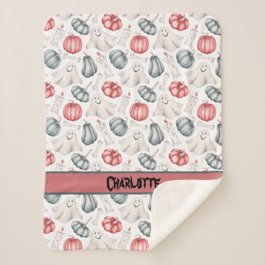 Couverture Sherpa Halloween Cute Ghost Bone Citrouille (Devant)