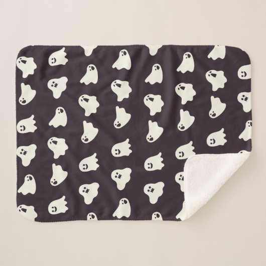 Couverture Sherpa Halloween Cute Ghost Motif Fall Sherpa Blanche (Devant (Horizontal))