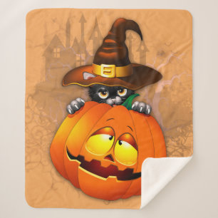 Couverture Sherpa Halloween Cute Kitty Witch et ami Citrouille