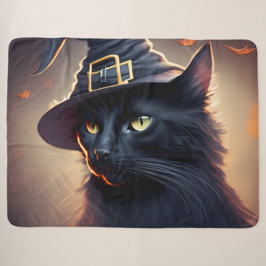 Couverture Sherpa Halloween de chat noir (Devant (Horizontal))