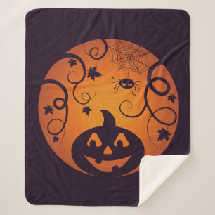 Couverture Sherpa Halloween Jack-o'-lantern citrouille visage et ara