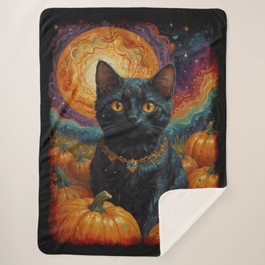 Couverture Sherpa Halloween Kitten noir et Citrouille (Devant)