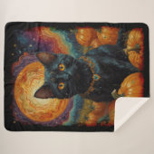 Couverture Sherpa Halloween Kitten noir et Citrouille (Devant (Horizontal))