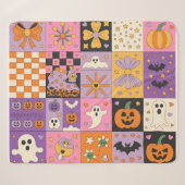 Couverture Sherpa Halloween Patchwork Motif - Carrés festifs (Devant (Horizontal))