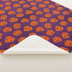 Couverture Sherpa Halloween Pumpkins on Purple Background Pattern