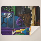 Couverture Sherpa Halloween sorcière chat violet magie (Devant (Horizontal))