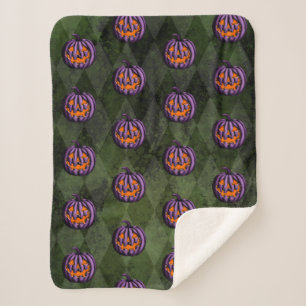 Couverture Sherpa Halloween violet Citrouille Grunge vert