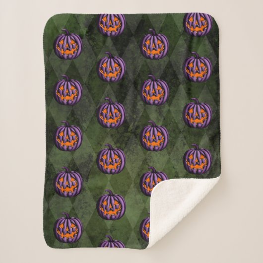 Couverture Sherpa Halloween violet Citrouille Grunge vert (Devant)