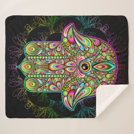 Couverture Sherpa Hamsa Fatma Main Psychedelic Art (Devant (Horizontal))