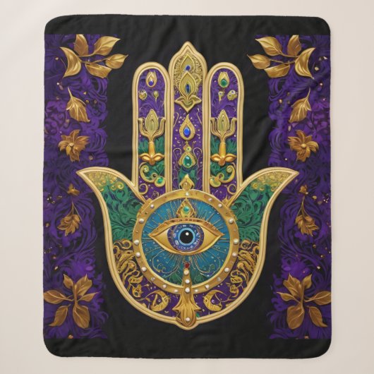 Couverture Sherpa Hamsa Troisième Œil Orné Or (Devant)