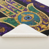 Couverture Sherpa Hamsa Troisième Œil Orné Or (3/4)