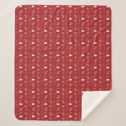 Couverture Sherpa Hand-Drawn Festive Red & White Christmas (Devant)