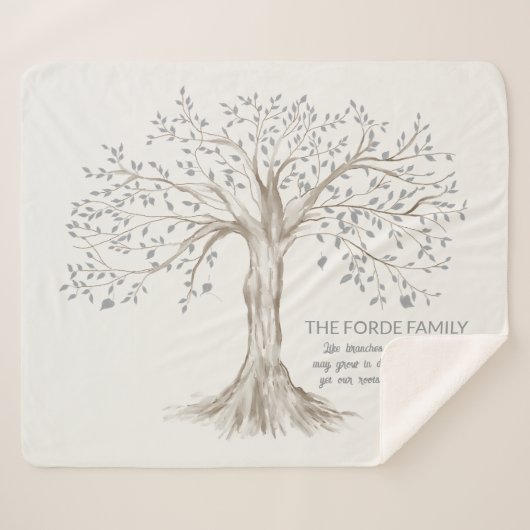 Couverture Sherpa Hand Drawn Tree Personalized Family Quote Ivory (Devant (Horizontal))