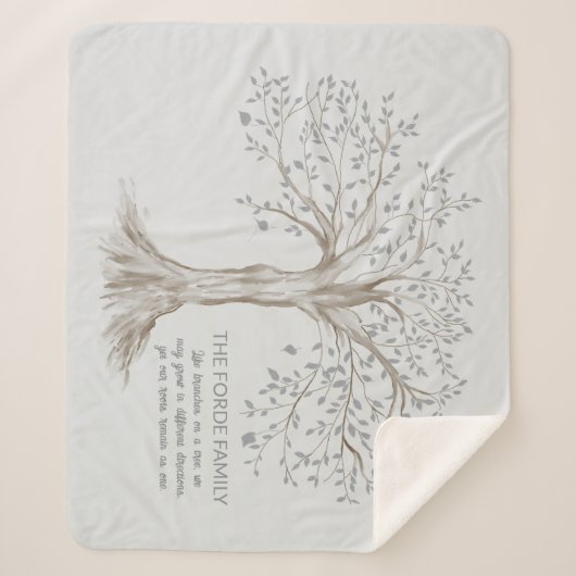 Couverture Sherpa Hand Drawn Tree Personalized Quote Light Gray (Devant)