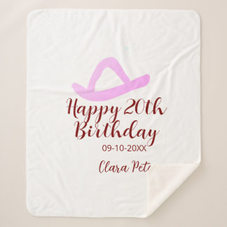 Couverture Sherpa Happy 20th birthday pink cowboy girl name date sim