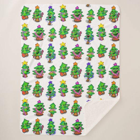 Couverture Sherpa Happy Christmas Trees Print (Devant)