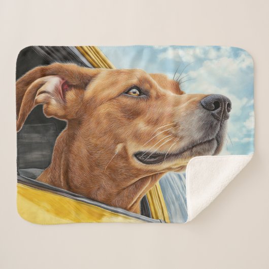 Couverture Sherpa Happy Dog in Yellow Car Art Print (Devant (Horizontal))