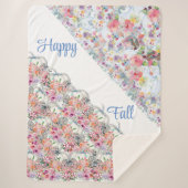 Couverture Sherpa Happy Fall Blanc Citrouille Aquarelle Floral Floro (Devant)