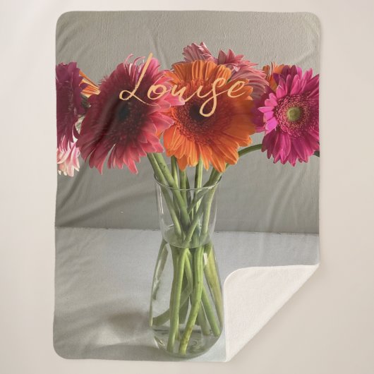 Couverture Sherpa Happy Gerbera Fleur colorée +Nom personnalisé (Devant)